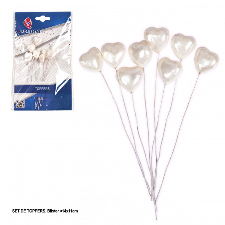 Toppers cuori bianchi 11cm 8 pz