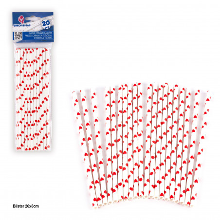 Cannucce bianche cuori rossi 20pcs