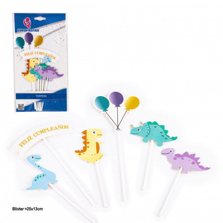 Set di Toppers per Torte Buon Compleanno con Dinosaurini Decorazione Divertente