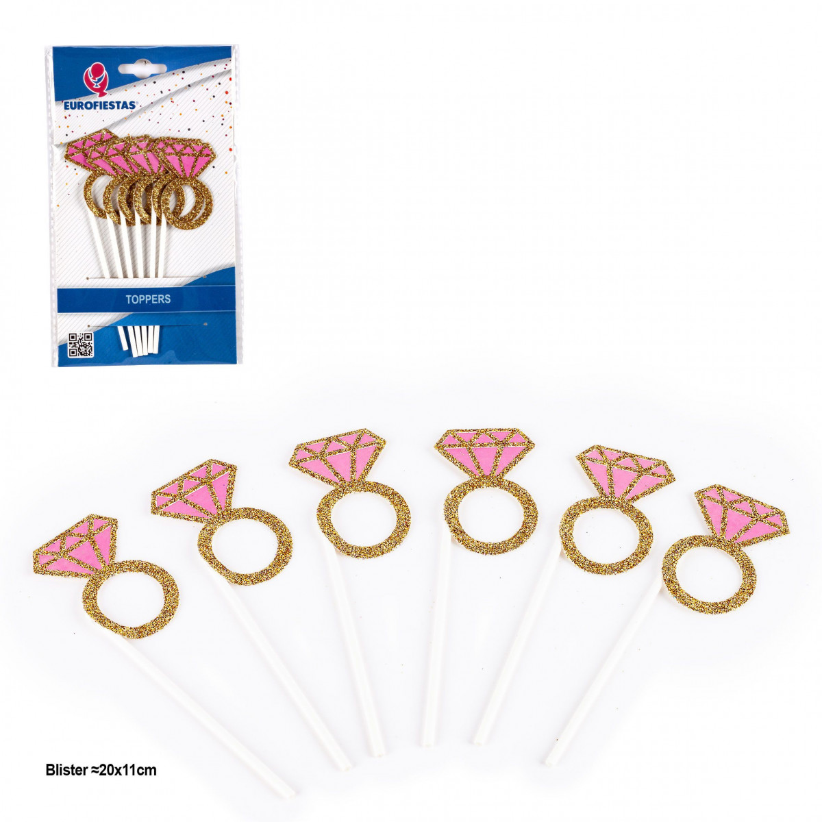 Topper anelli con diamante rosa e glitter oro 2pcs