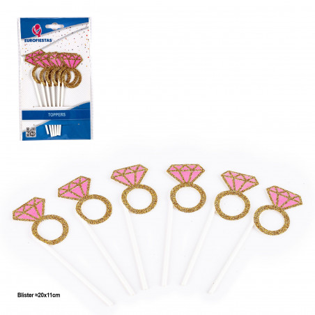 Topper anelli con diamante rosa e glitter oro 2pcs