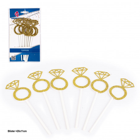 Topper anelli con diamante glitter oro 6pcs