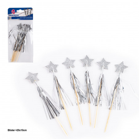 Topper palme metallizzate con stella 6pcs argento