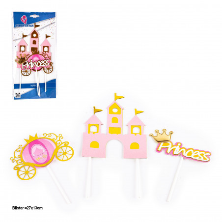 Topper castello carrozza e principessa 3pz