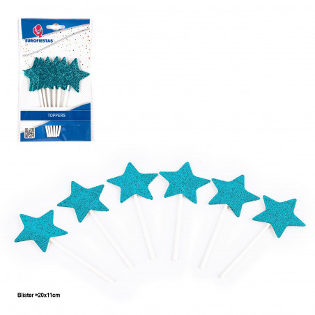 Topper stelle glitter blu 6 pezzi