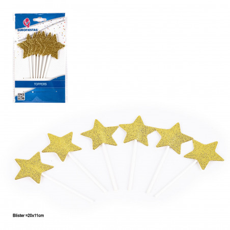 Topper stelle glitter oro 6 pezzi