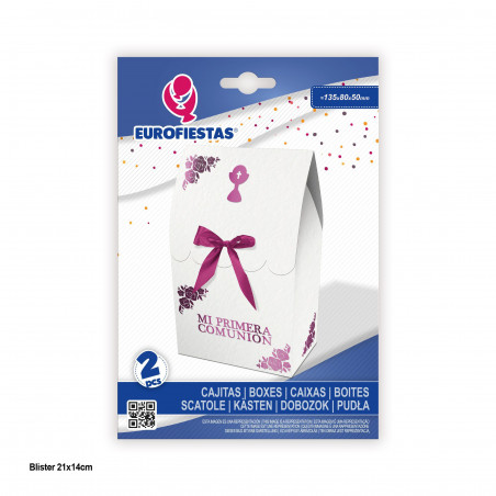 Scatolina 135x80x50mm con linguetta e fiocco comunione rosa metalizzato