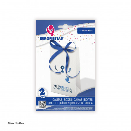 Cajita 125x65x43mm con fiocco comunione blu metallizzato