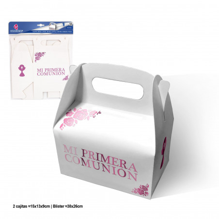 Confezione regalo ˜150x130x90mm con manico per comunione rosa metallizzato
