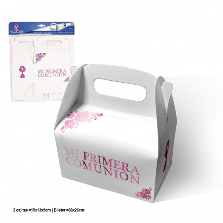 Scatola 150x130x90mm con manico comunione rosa metallizzato