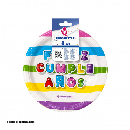 Piatto 18cm collezione righe colorate buon compleanno