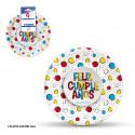 Piatto 18cm collezione pois colorati buon compleanno