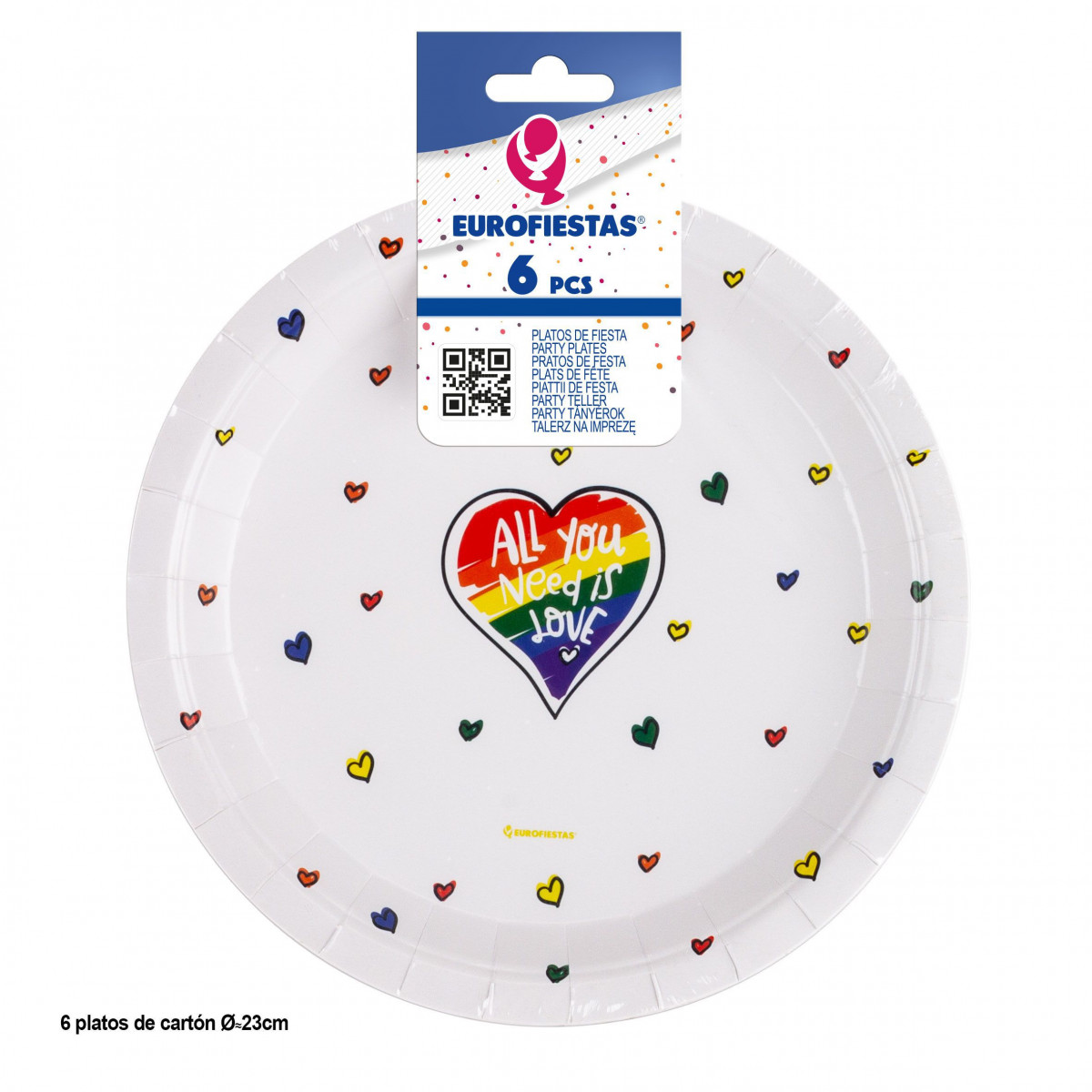 Piatto 6pcs 23cm con "all you need is love" pride