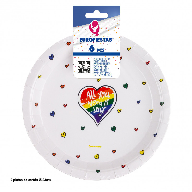 Piatto 6pcs 23cm con "all you need is love" pride