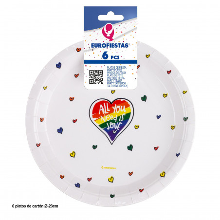 Piatto 6pcs 23cm con "all you need is love" pride