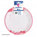 Piatto 6pz 23cm cuori rosa cavolo amore