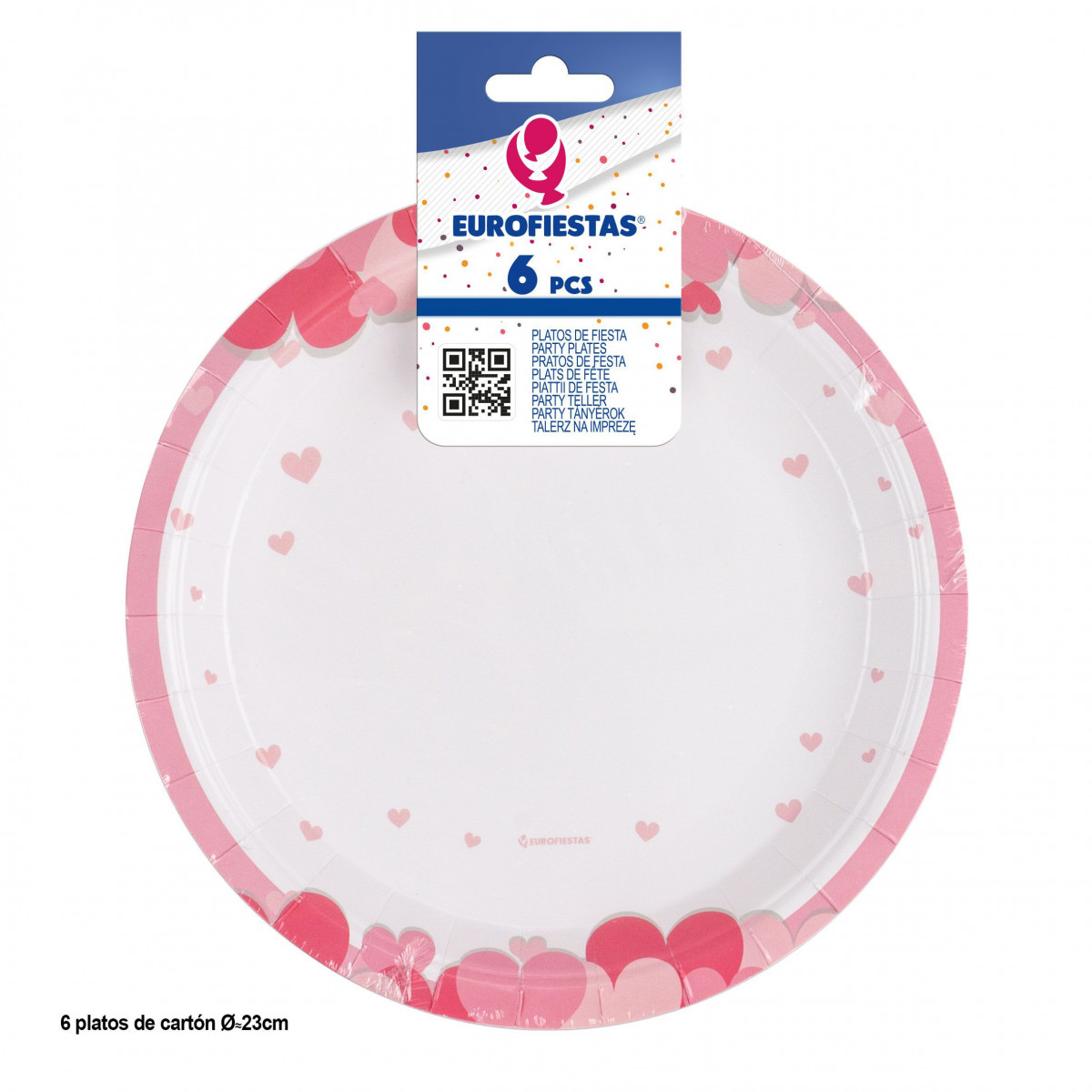 Piatto 6pz 23cm cuori rosa cavolo amore