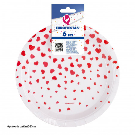 Piatto 6pz 23cm con cuori pioggia amore