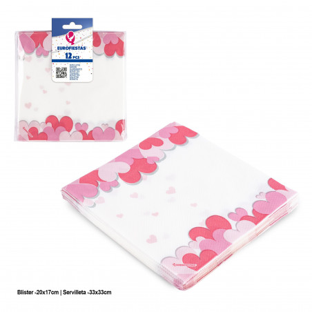 Tovagliolo 12 pz col cuori rosa amore