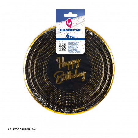 Cavolo piatto nero e oro happy birthday dots