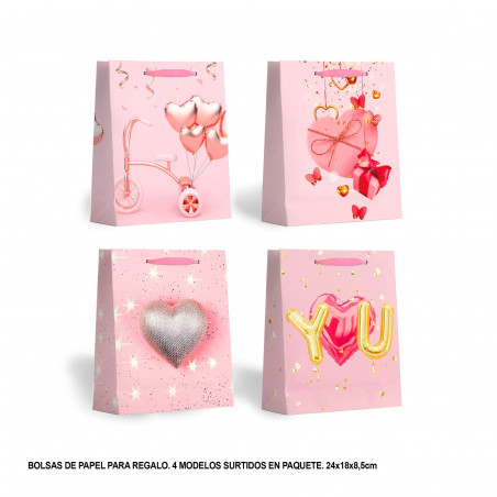 Sacchetto regalo rosa con cuori 4mds piccolo