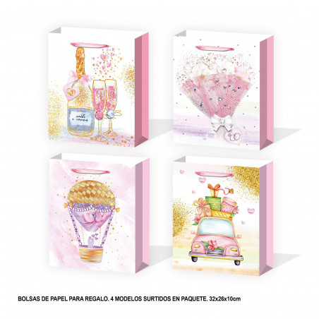 Borsa matrimonio acquerello glitter 320x260x100mm 4ms