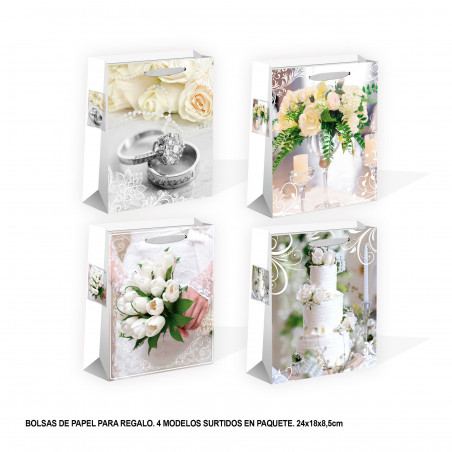 Borsa matrimonio fiori glitter 240x180x85mm 4ms