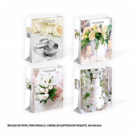 Sacchetto regalo matrimonio con fiori glitter 240x180x85mm 4ms