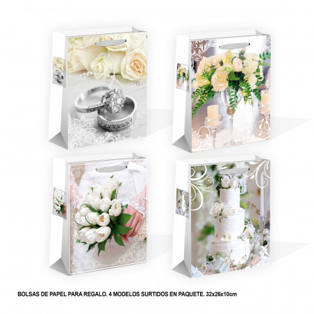 Sacchetto regalo matrimonio con fiori glitter 320x260x100mm 4ms