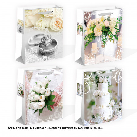 Borsa matrimonio fiori glitter 400x310x120mm 4ms