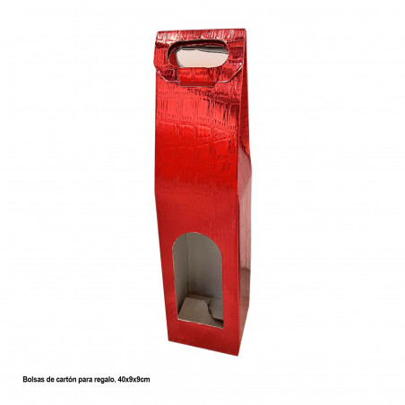 Borsa vino con finestra rossa 90x90x40mm
