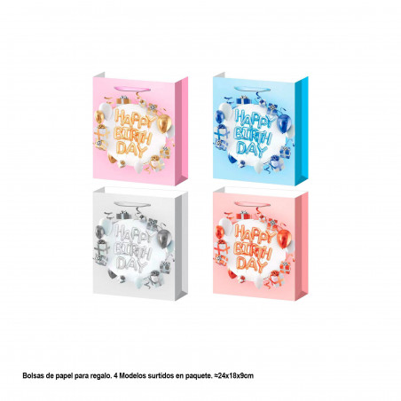 Borsa happy birthday lettere 240x180x85mm 4ms peq