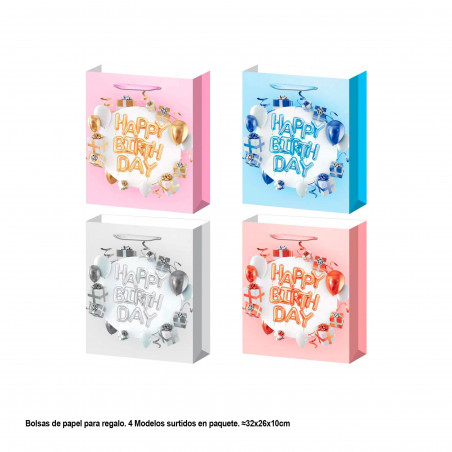 Borsa happy birthday lettere 320x260x100mm 4ms med