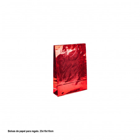 Sacchetto regalo rosso metallizzato con stelle 23x18x10cm piccolo