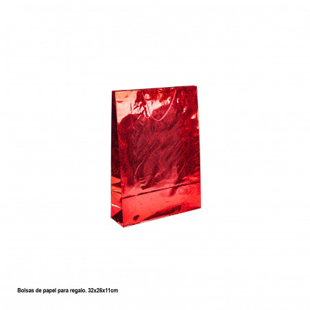 Sacchetto regalo rosso metallizzato con stelle 32x26x11cm med