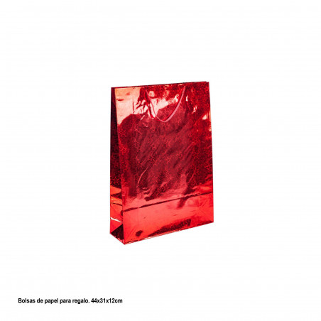 Sacchetto regalo rosso metallizzato con stelle 44x31x12cm gr