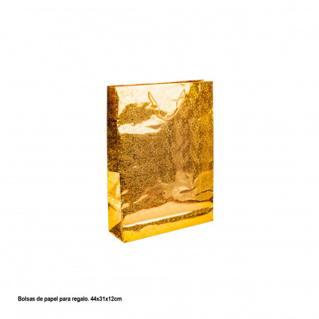 Sacchetto regalo oro metallizzato con stelle 44x31x12cm gr
