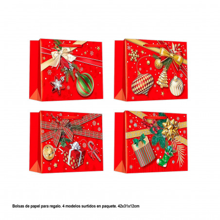 Borsa orizzontale di Natale rossa e oro 42x31x12cm 4ms gr