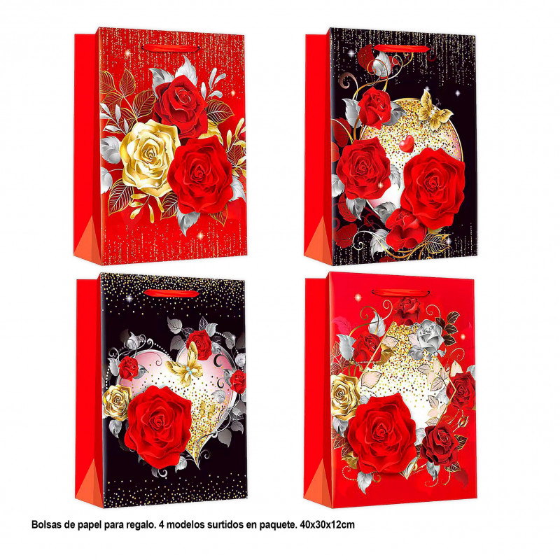 Borsa San Valentino fiori con oro 40x30x12cm 4ms gr