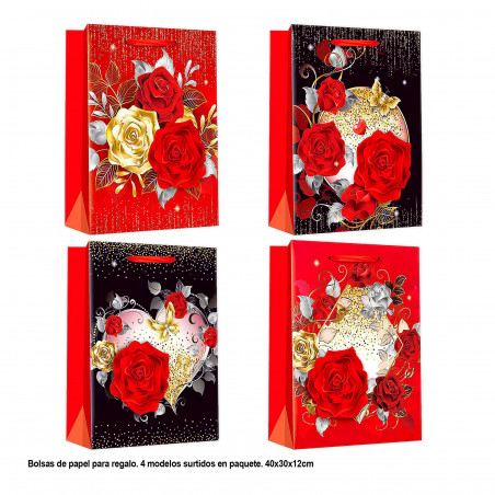 Sacchetto regalo san valentino fiori con oro 40x30x12cm 4ms gr