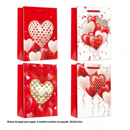Sacchetto regalo san valentino palloncini cuore 40x30x12cm 4ms gr