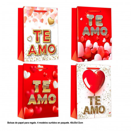 Borsa San Valentino ti amo cuori 40x30x12cm 4ms gr