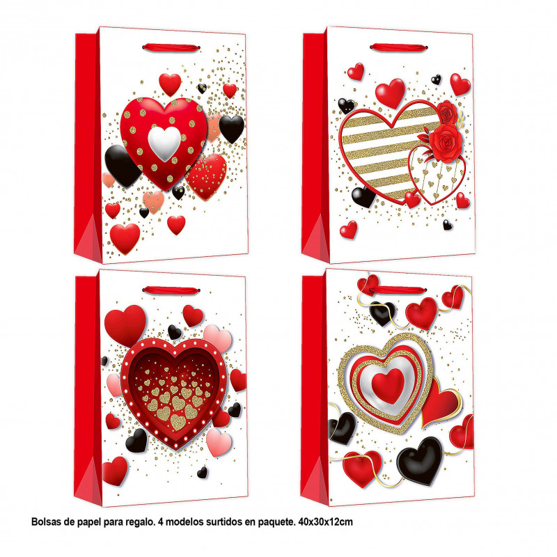 Borsa San Valentino cuori rossi e neri 40x30x12cm 4ms gr
