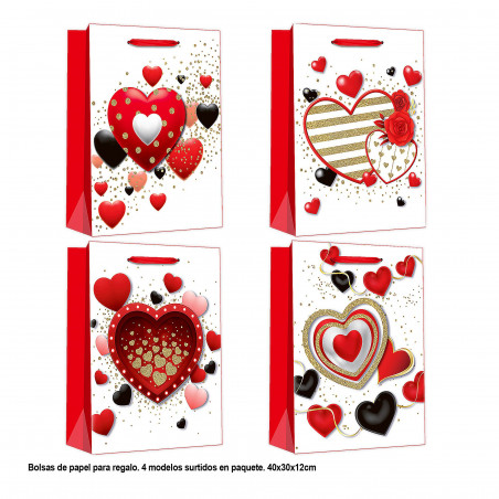 Borsa San Valentino cuori rossi e neri 40x30x12cm 4ms gr