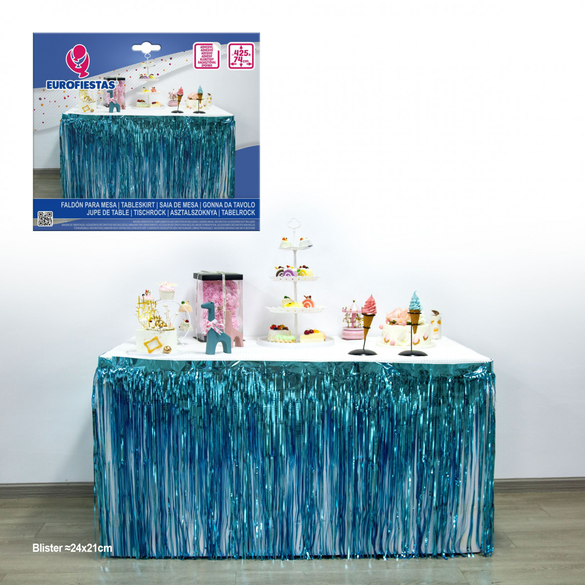 Faldone metalizzato 425x74cm blu