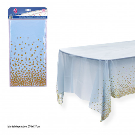 Tovaglia rosa con pois oro 274x137cm