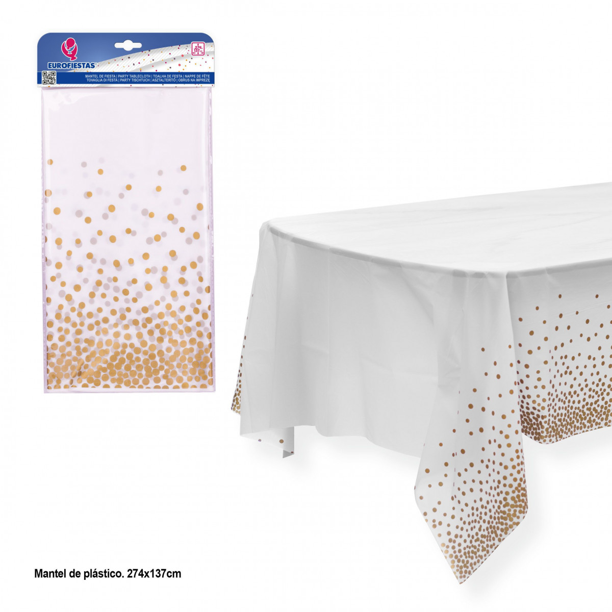 Tovaglia nera con pois dorati 274x137cm