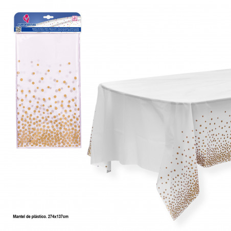 Tovaglia nera con pois dorati 274x137cm