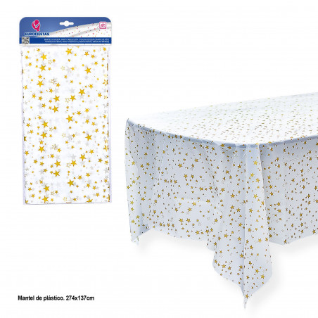 Tovaglia bianca con stelle dorate 274x137cm