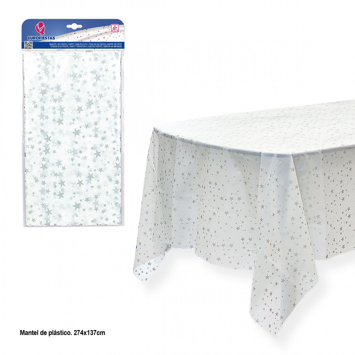 Tovaglia bianca con stelle argentate 220x132cm